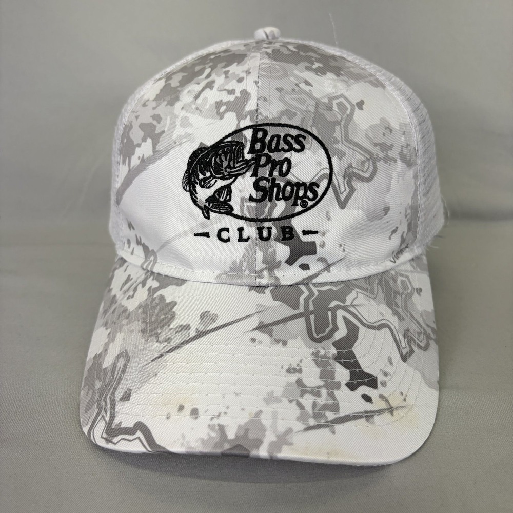 Bass Pro Shops Trucker Hat Camo Mens OSFM White Gray Snapback Mesh Cap